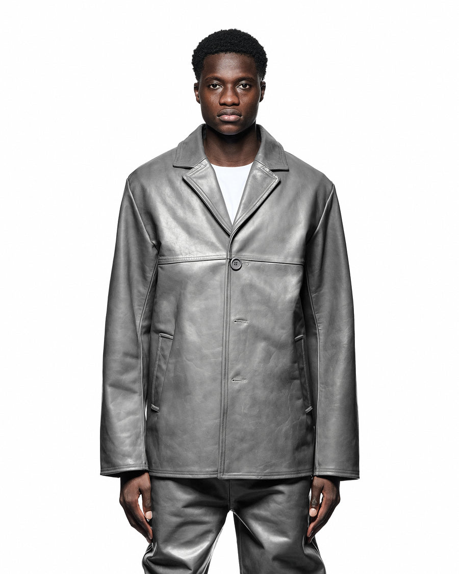 Washed Paneled Leather Jacket