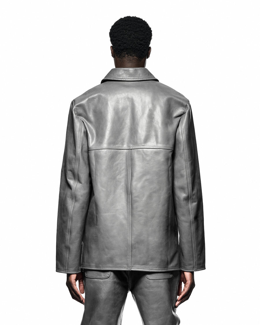 Washed Paneled Leather Jacket