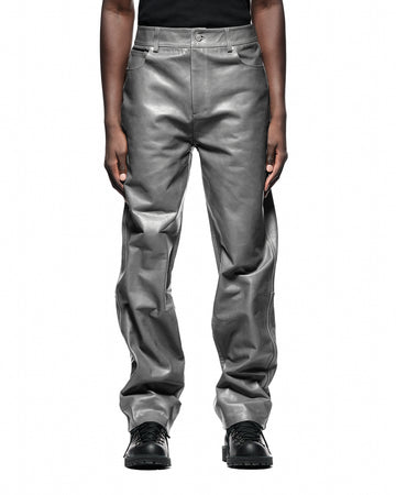 Washed Paneled Leather Pants
