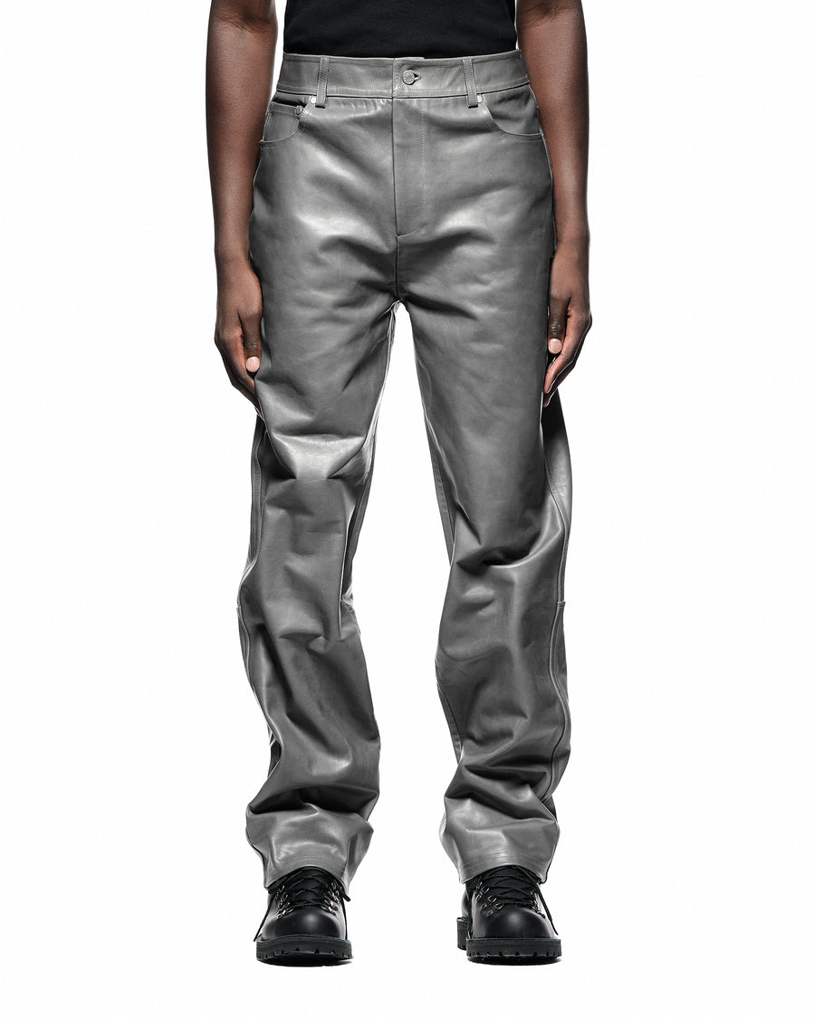 Washed Paneled Leather Pants